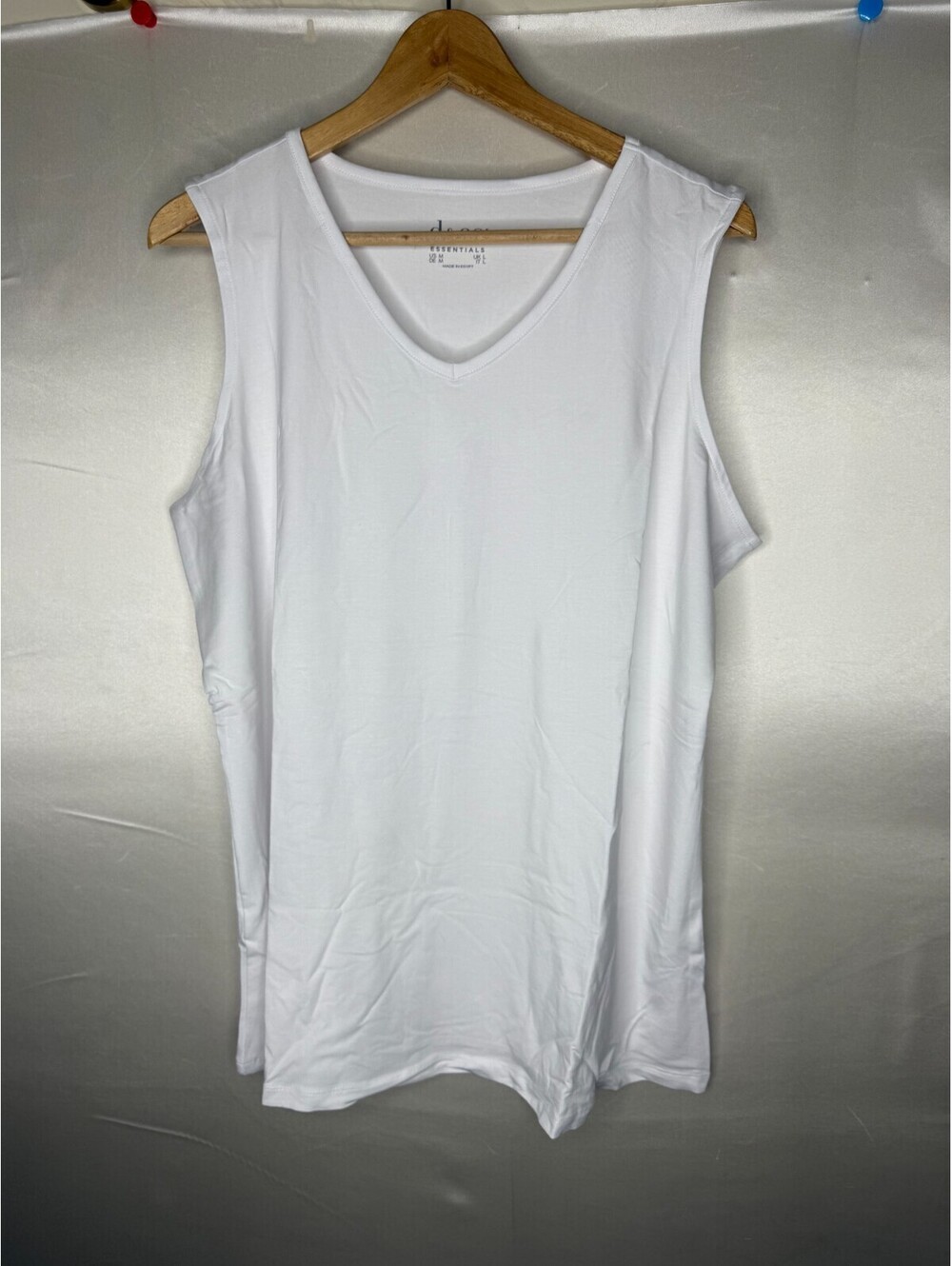 Denim & Co. Essentials So Soft Jersey V-Neck Tank Tops White, Medium - Picture 2 of 7
